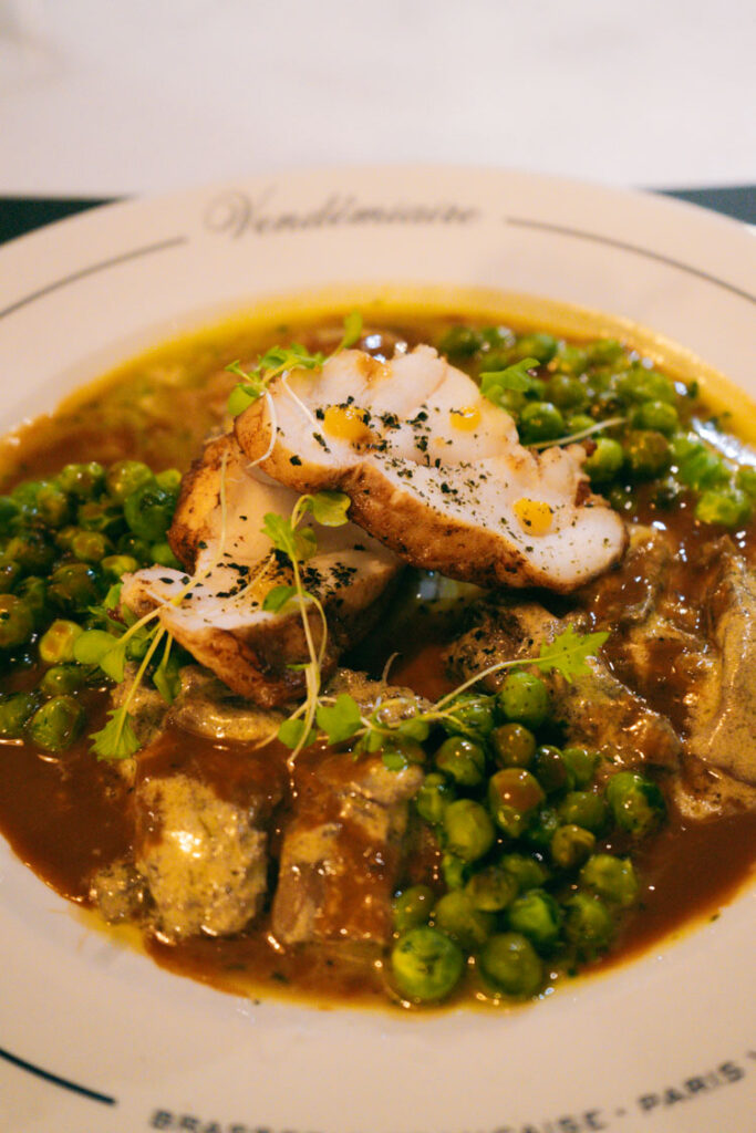 monkfish with peas
