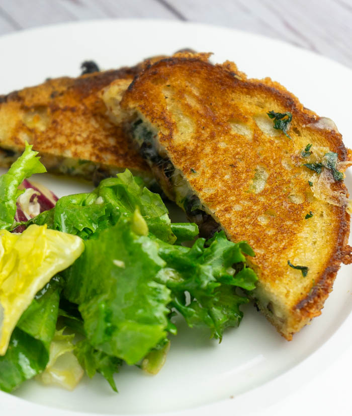 comte grilled cheese sandwich with salad