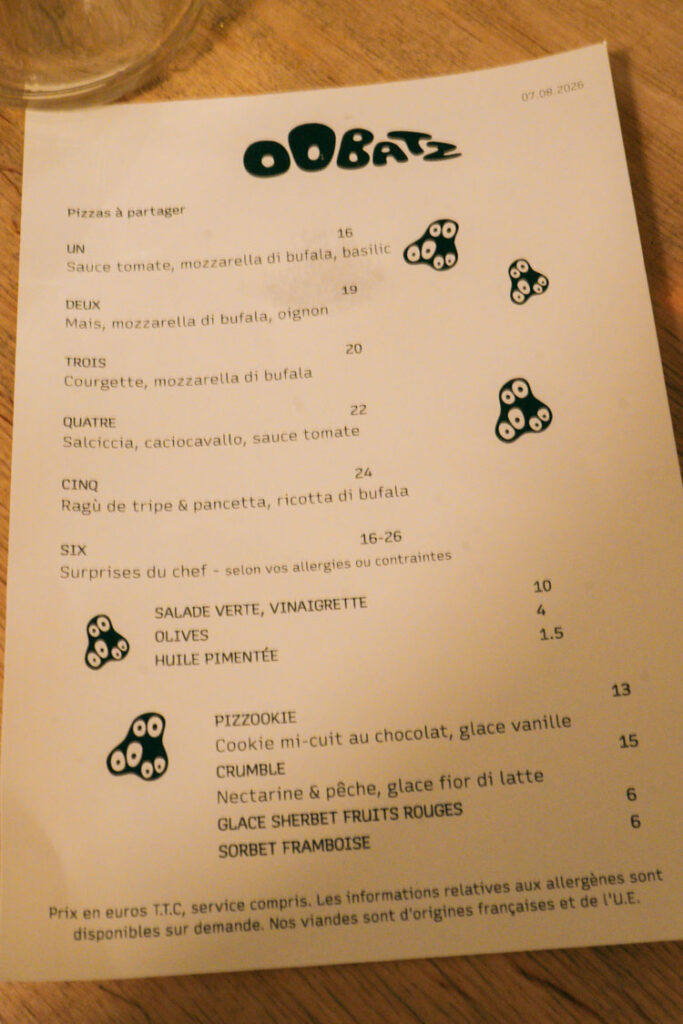 oobatz Paris menu